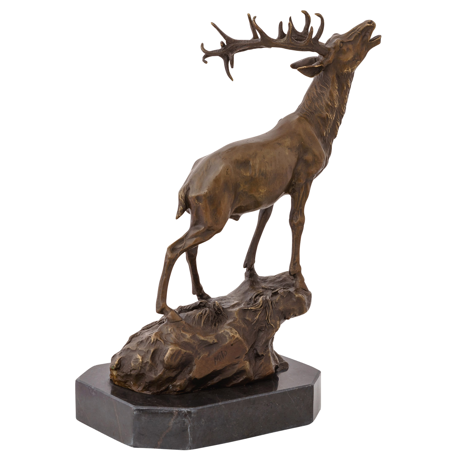 YB-109-7 Bronzeskulptur röhrender Hirsch Felsen im Antik-Stil Bronze Figur Statue