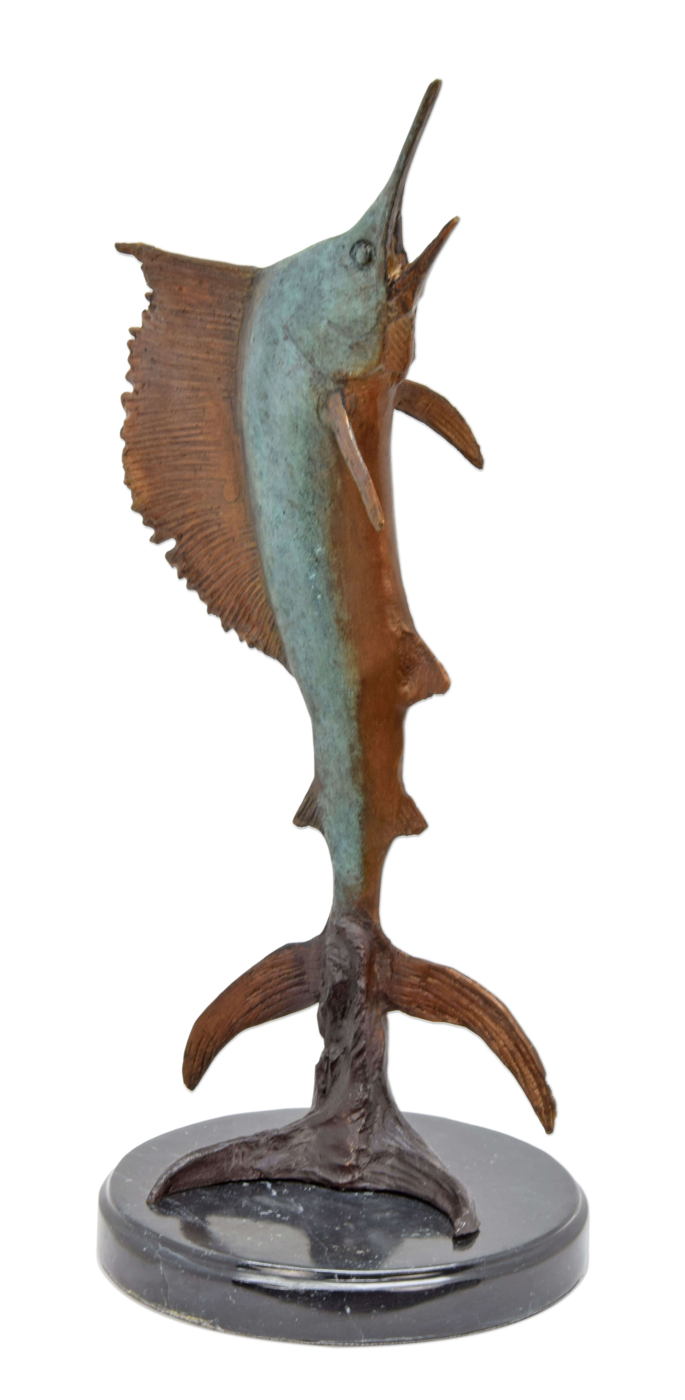 Una scultura in bronzo raffigurante un pesce vela replica design retrò decorazione