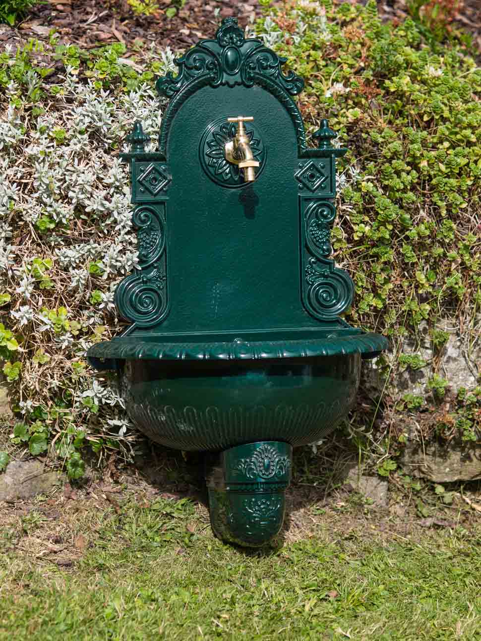 Waschbecken Wandbrunnen Wein Garten Alu grün antik Stil Brunnen Waschplatz Bad