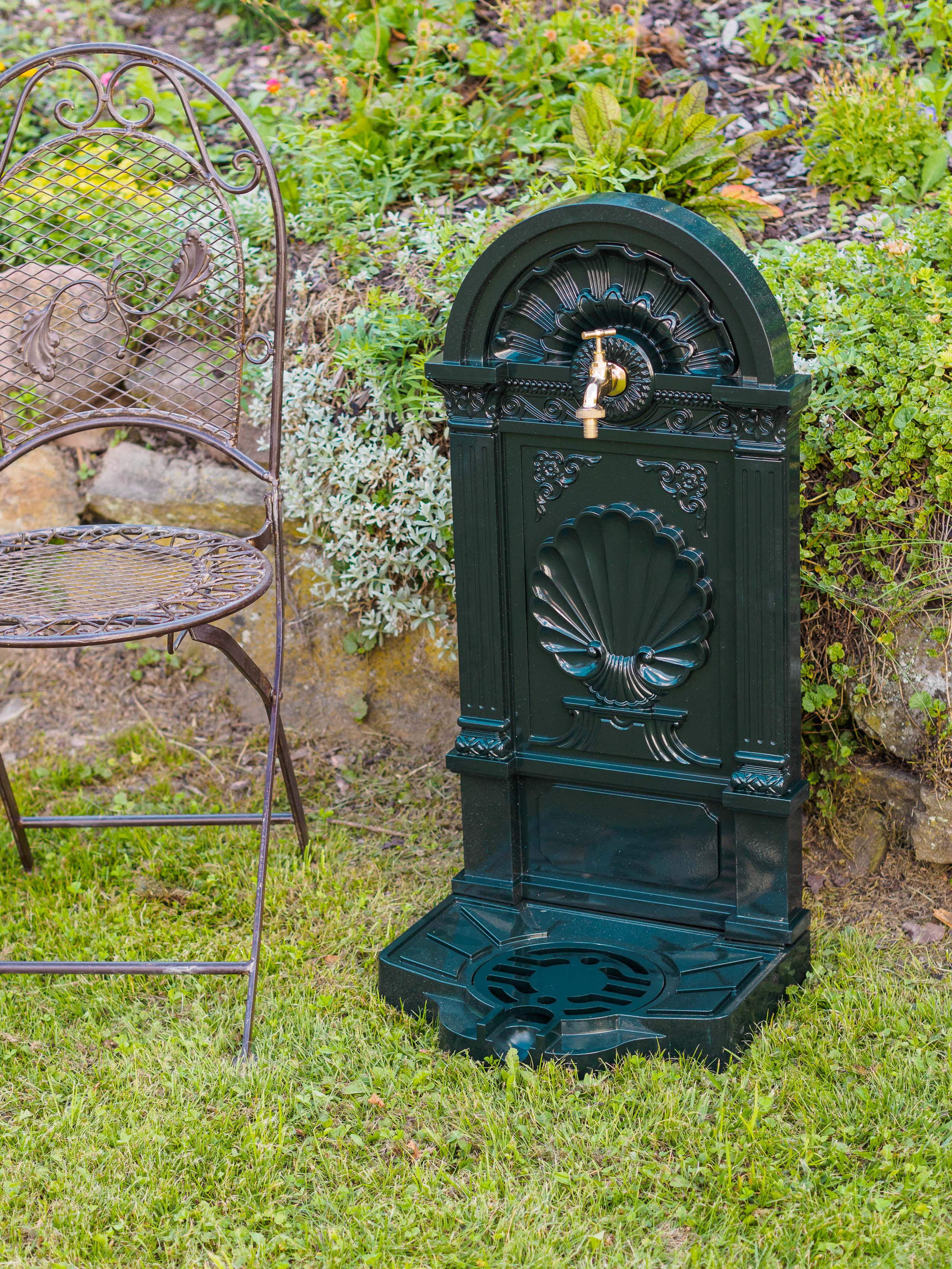 Standbrunnen 83cm Waschbecken Alu Brunnen Waschplatz Wandbrunnen antik Stil grün