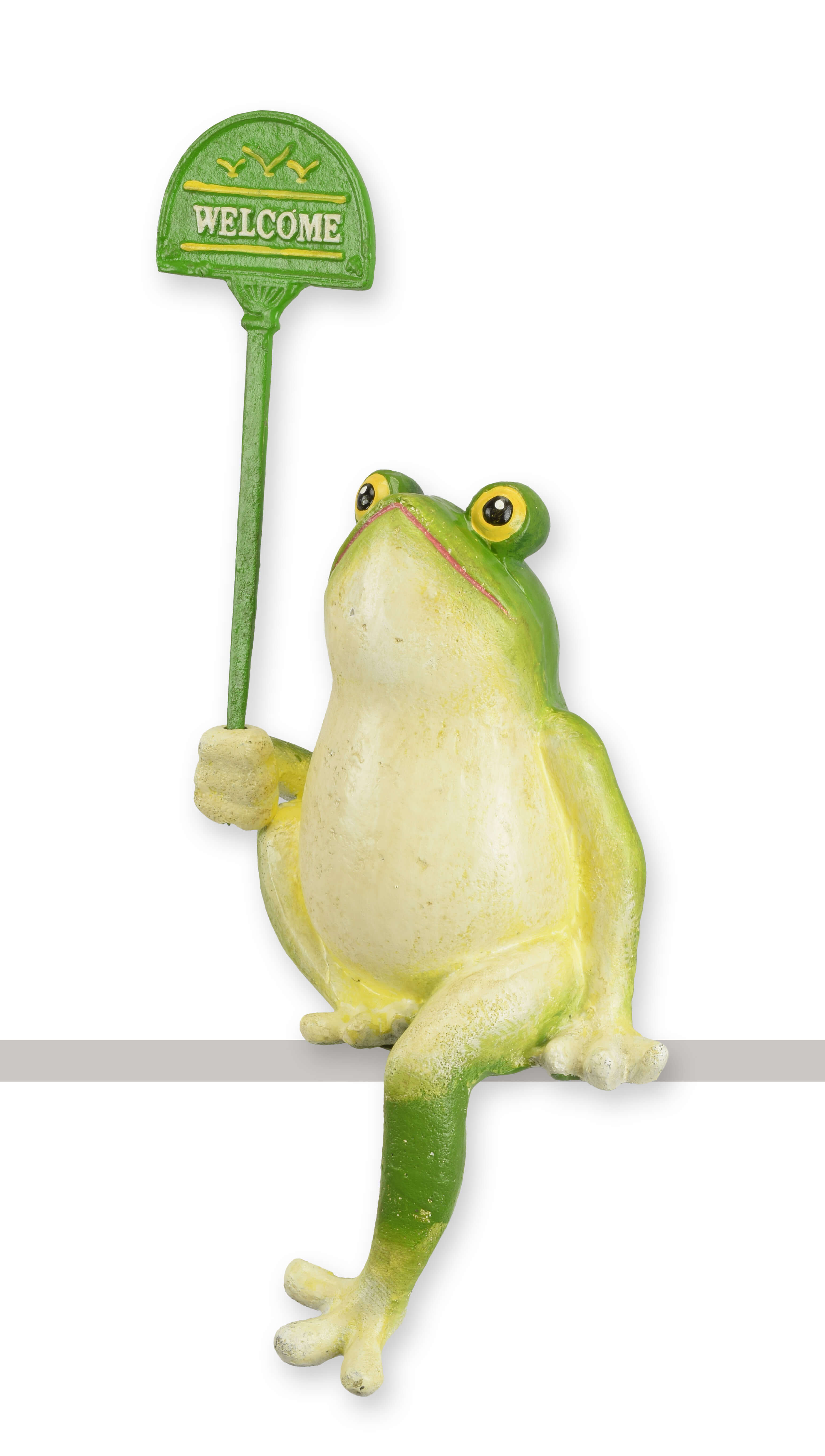 Frog, Figur, Gartenfigur, Grüner Frosch, Hinweisschild