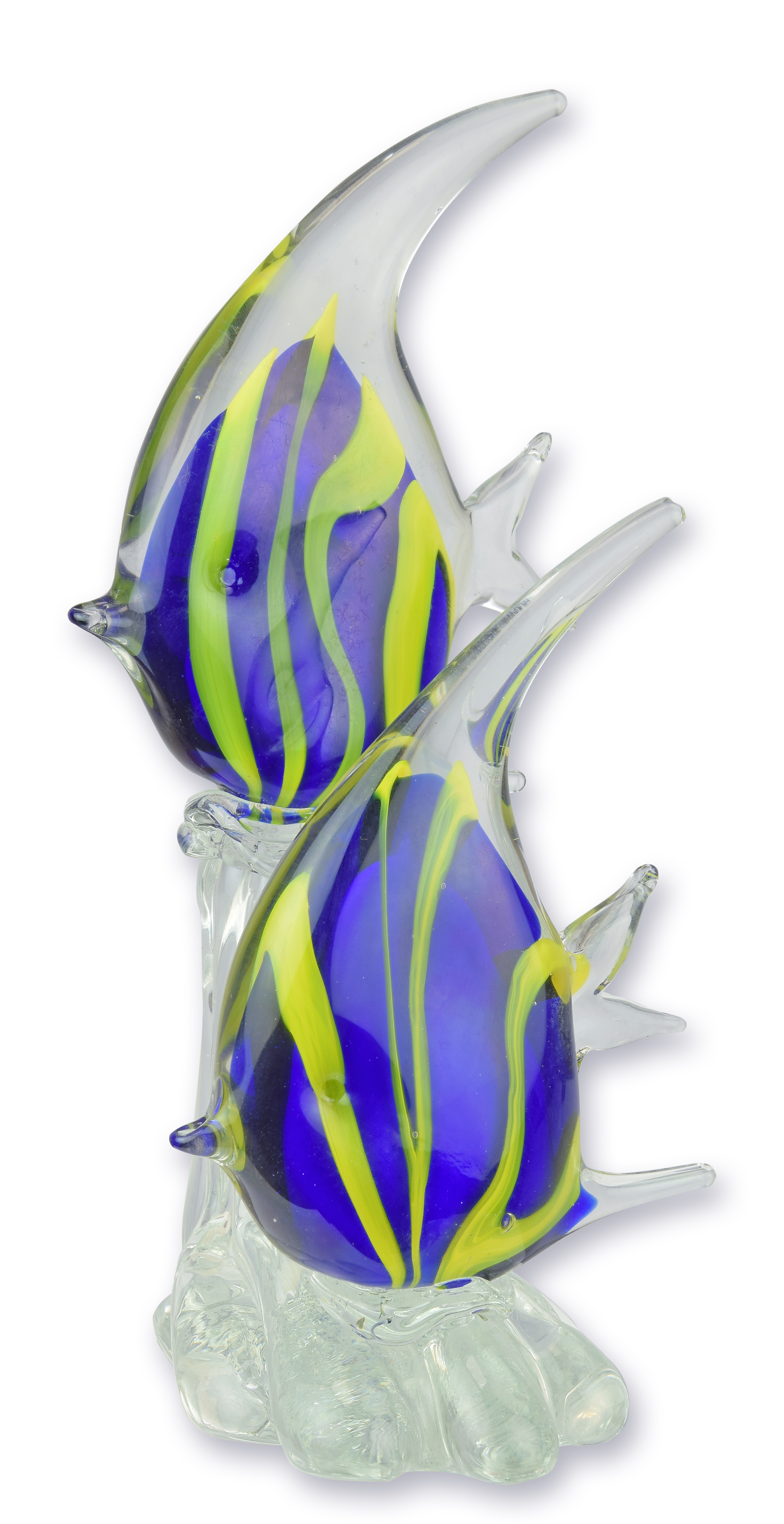 Una statuetta in vetro di Murano raffigurante una coppia di pesci angelo replica design retrò decorazione