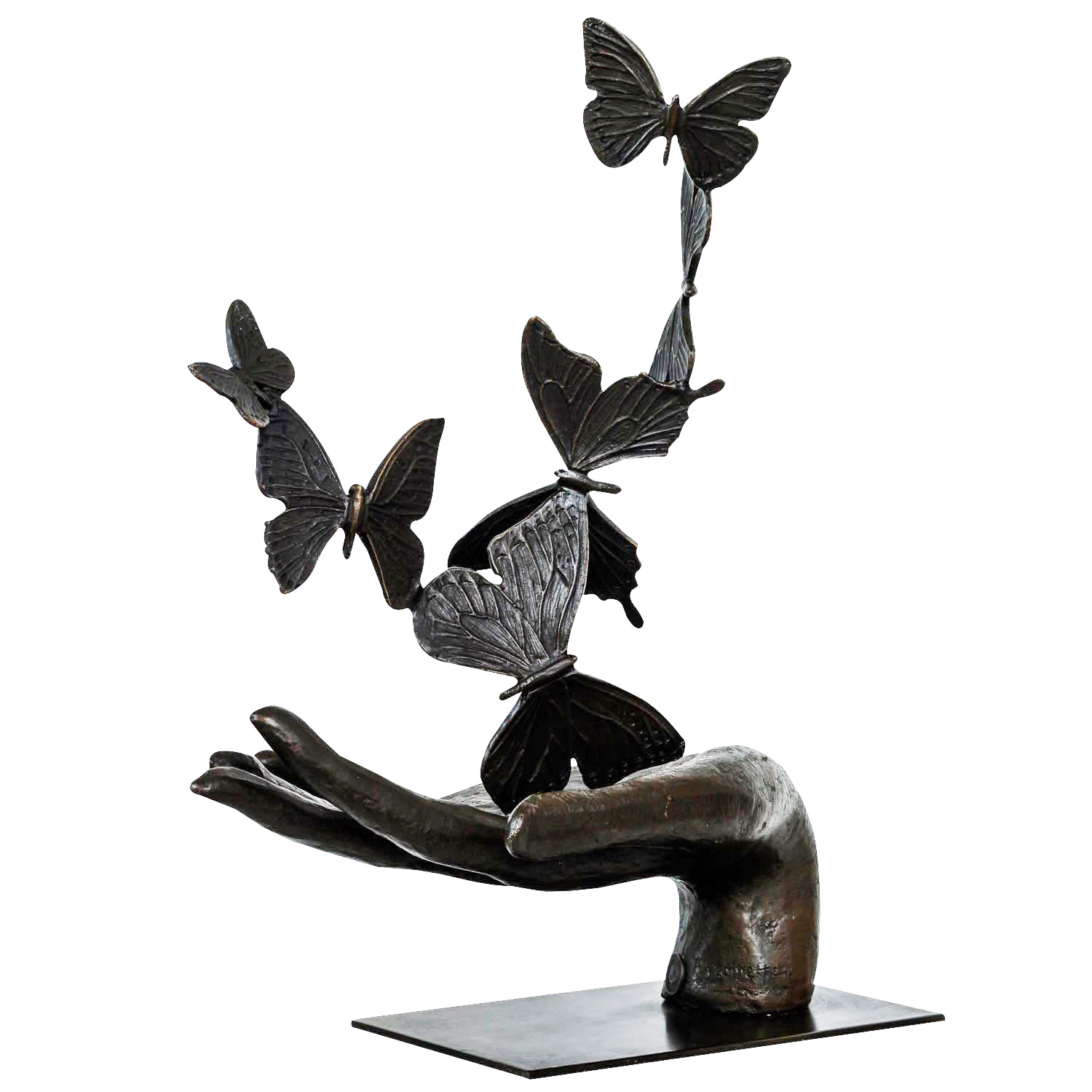 Bronzeskulptur Hand Schmetterling im Antik-Stil Bronze Figur 36cm