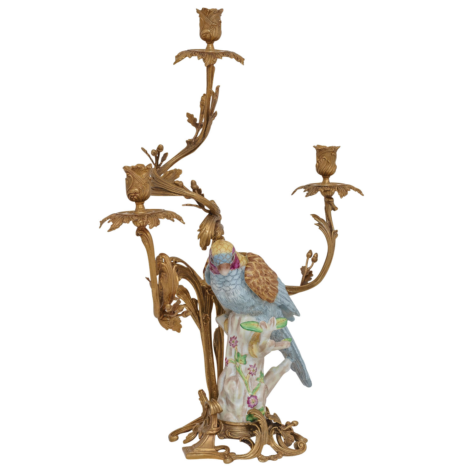 Kerzenständer Vogel Papagei Kerzenhalter Porzellan Bronze Antik-Stil 62cm (a)