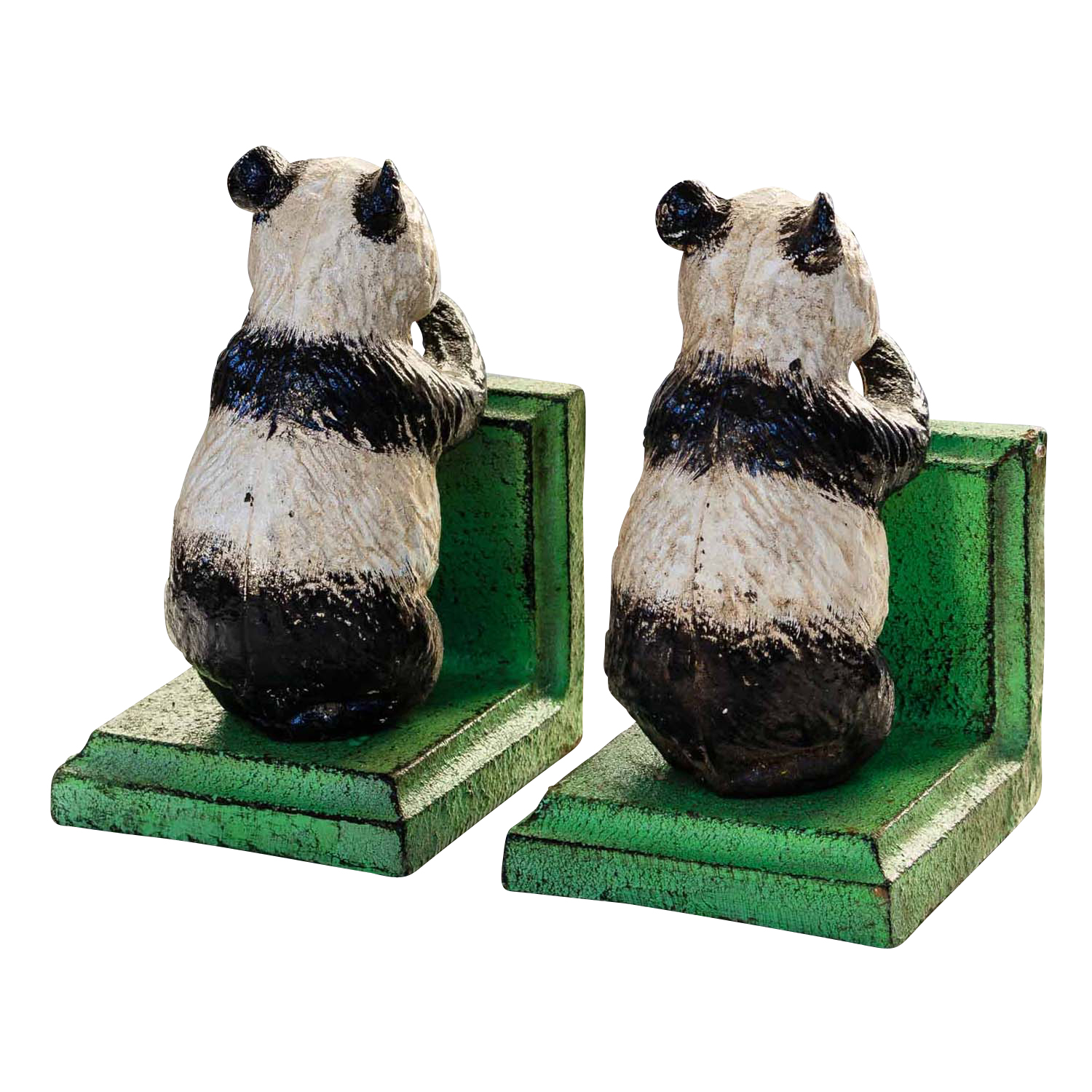 2 Buchstützen Buchständer Panda Pandabär Figur Skulptur Eisen Antik-Stil 14cm