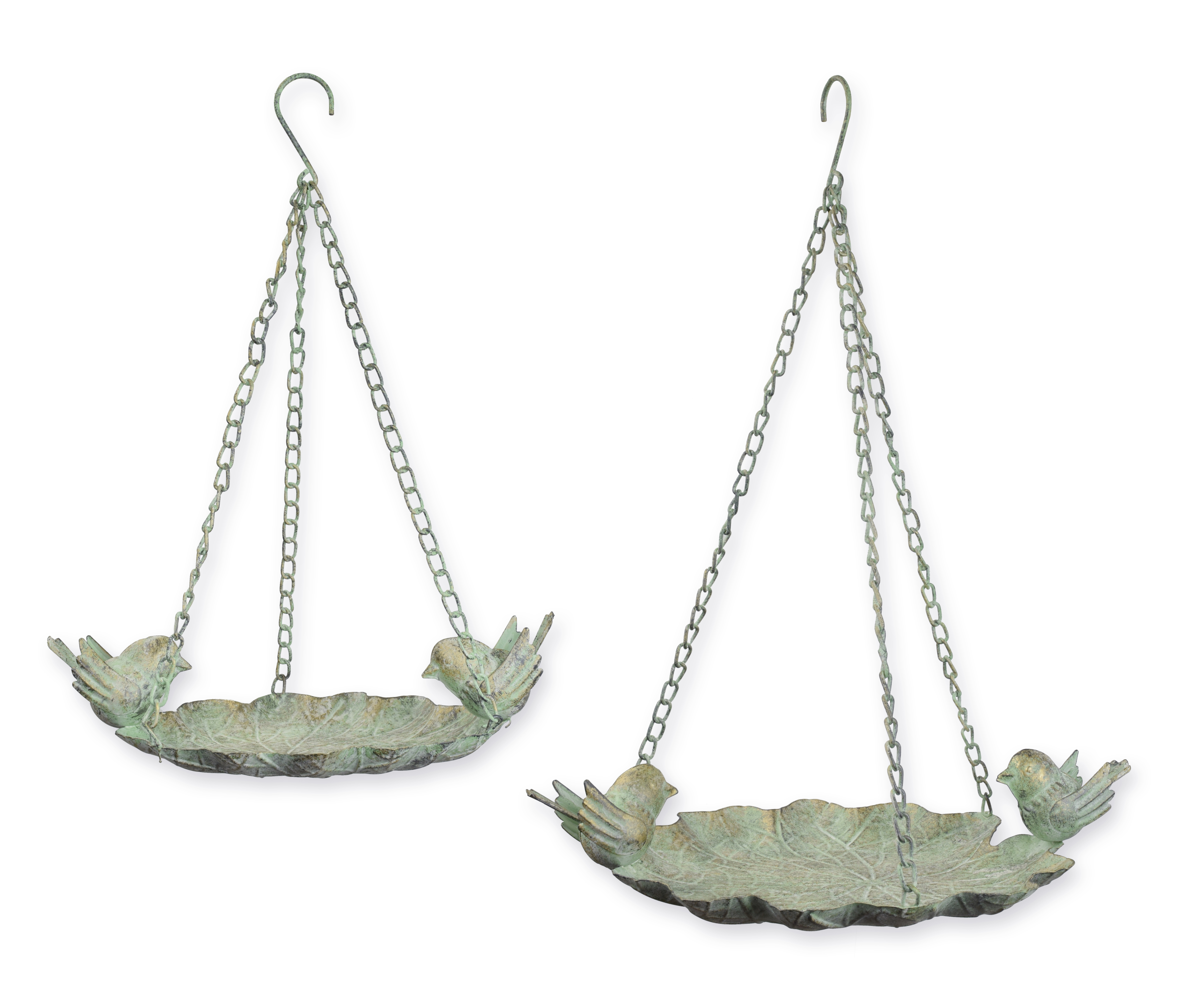 Una coppia di vasche per uccelli in ferro a forma di foglia replica design retrò decorazione