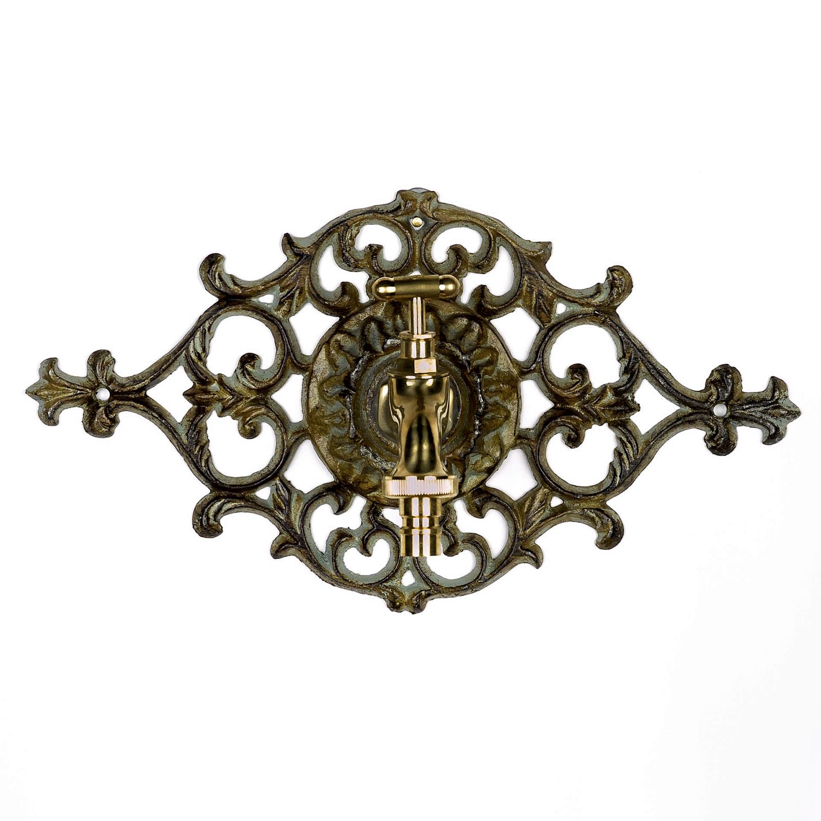 Nostalgie Wasseranschluss Zierrosette Eisen Wasserhahn Garten grün antik Stil