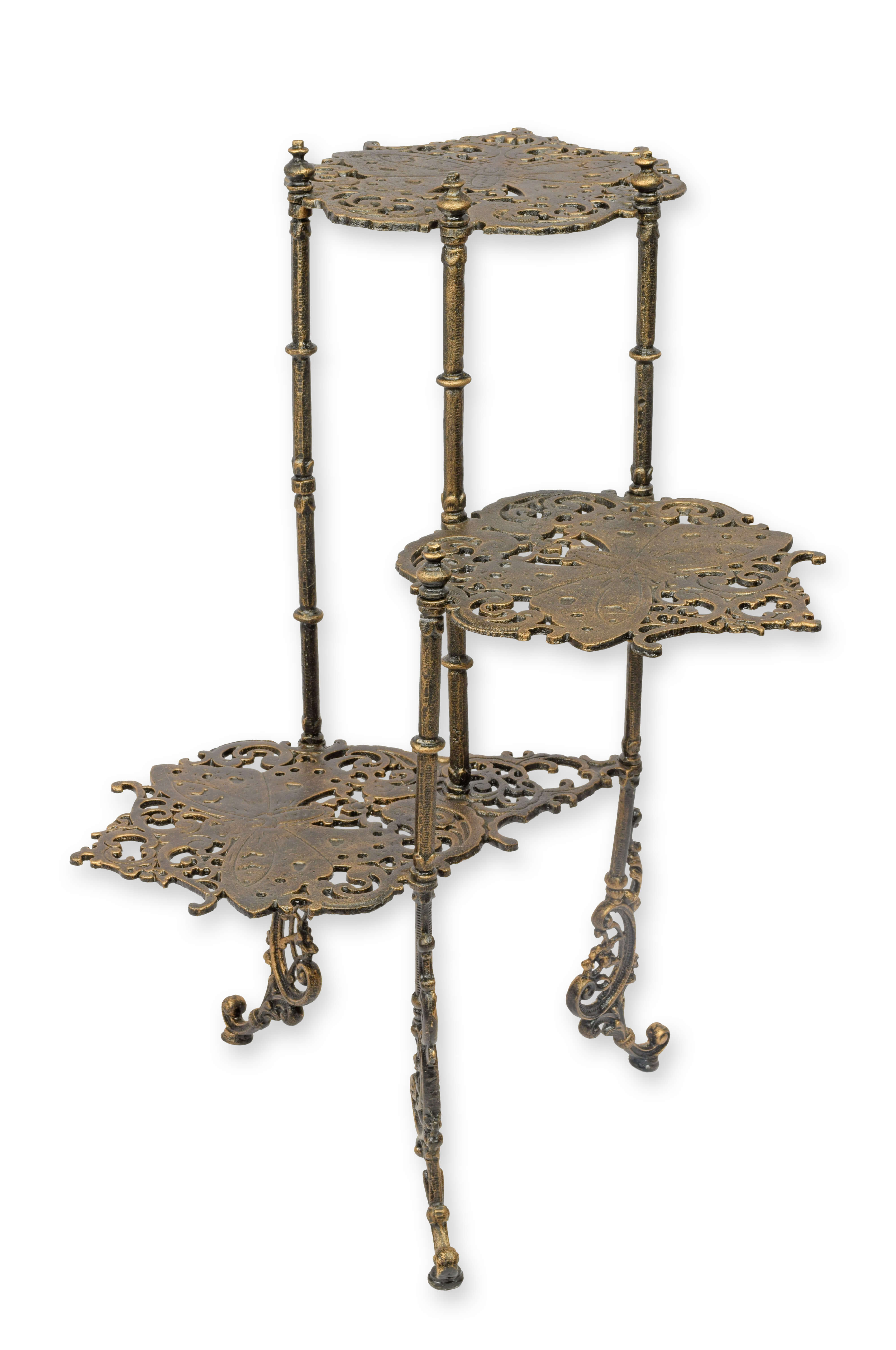 Beistelltisch, Metalltisch, Ornate, Dreiteilig, Vintage