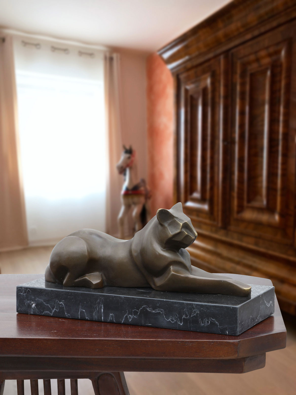 Bronzeskulptur Katze im Antik-Stil Bronze Figur Statue 26cm