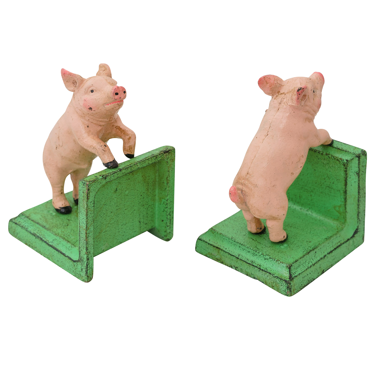 2 Buchstützen Buchständer Schwein Statue Figur Skulptur Eisen 14cm Antik-Stil