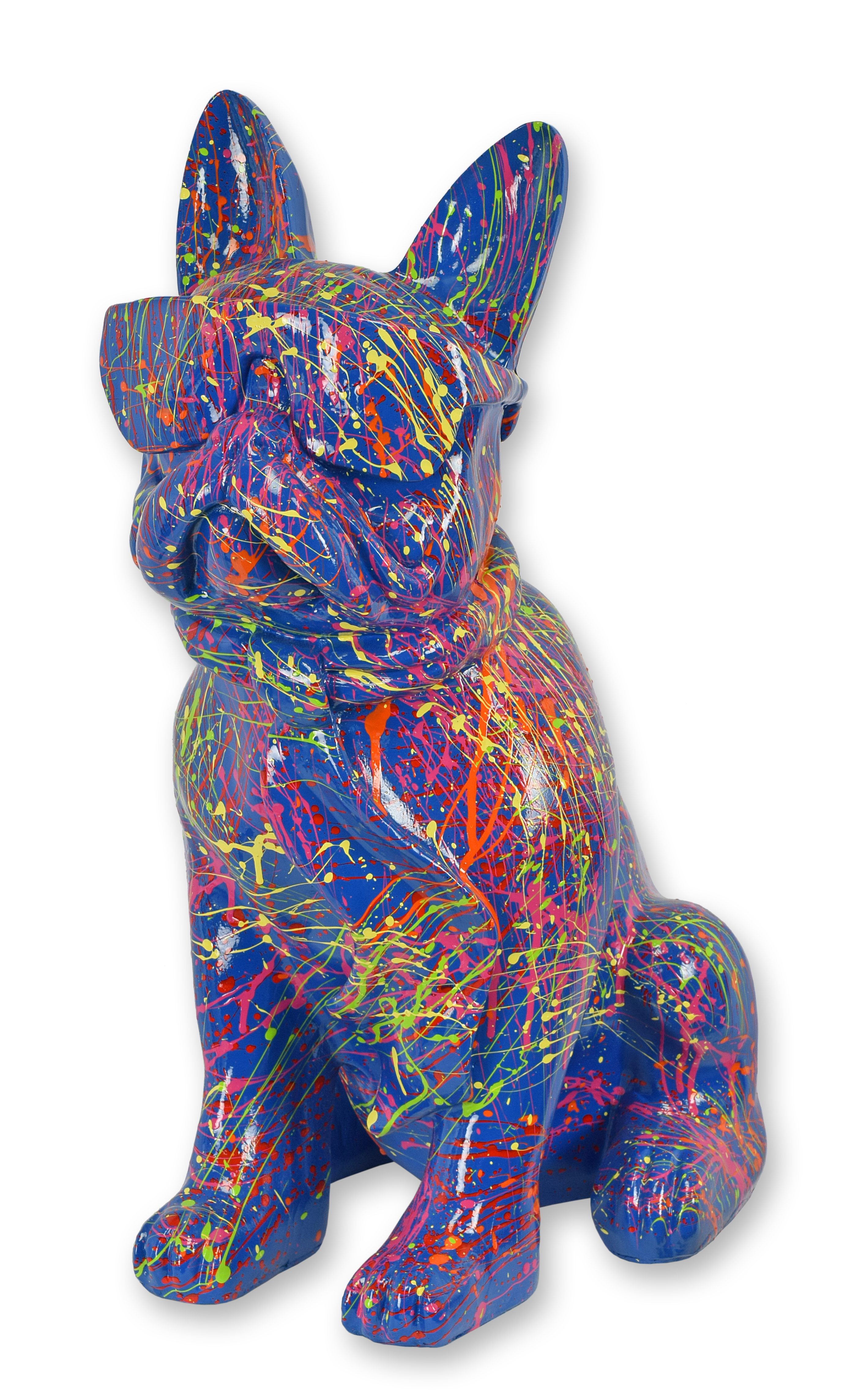 Bulldog in resina con occhiali da sole e cravatta - blu splash replica design retrò decorazione