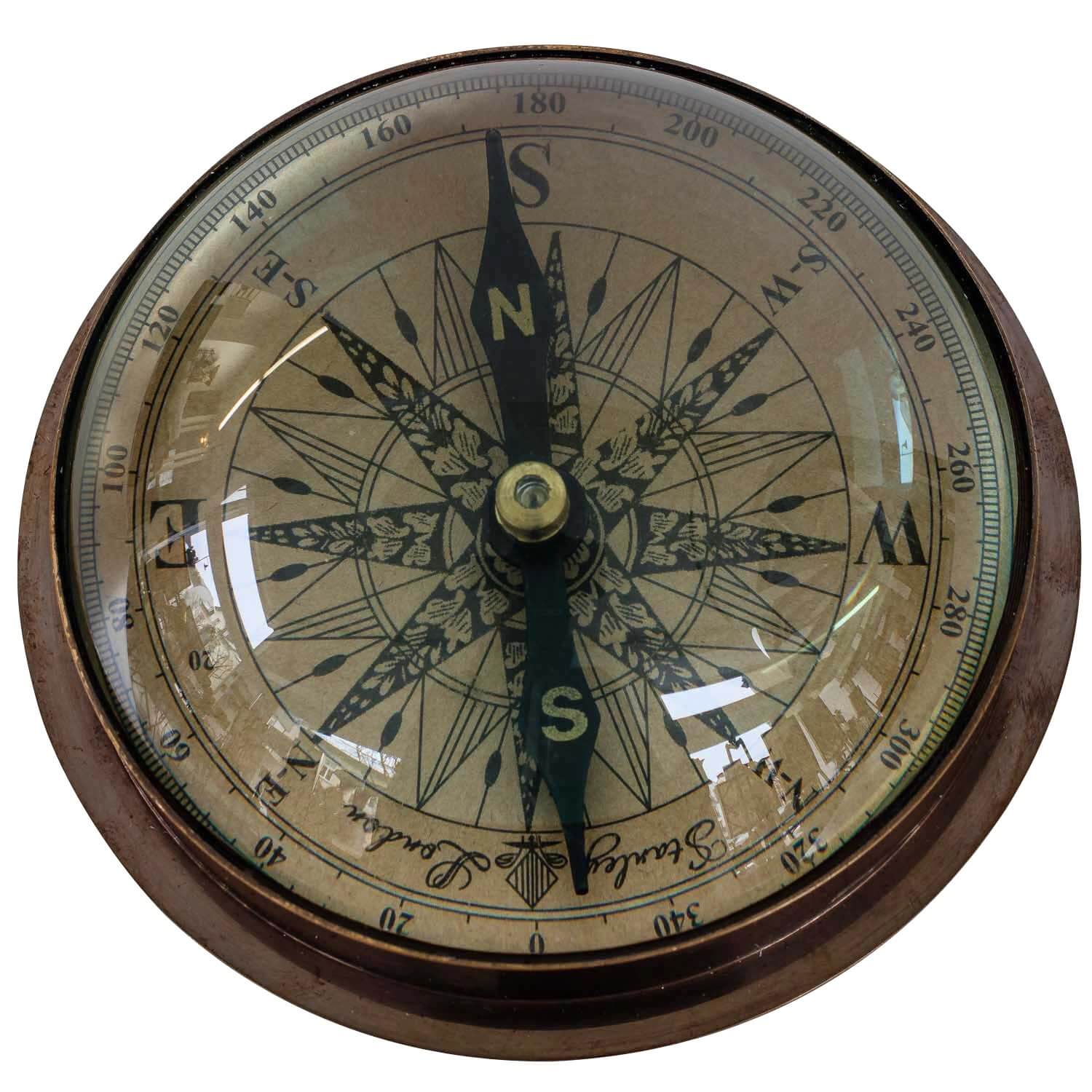 Kompass Maritim Schiff Dekoration Navigation Messing Glas Antik-Stil - 12cm
