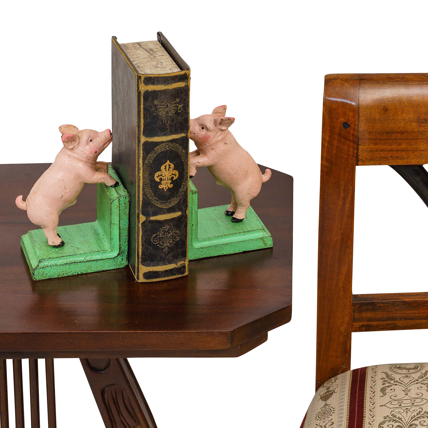 2 Buchstützen Buchständer Schwein Statue Figur Skulptur Eisen 14cm Antik-Stil