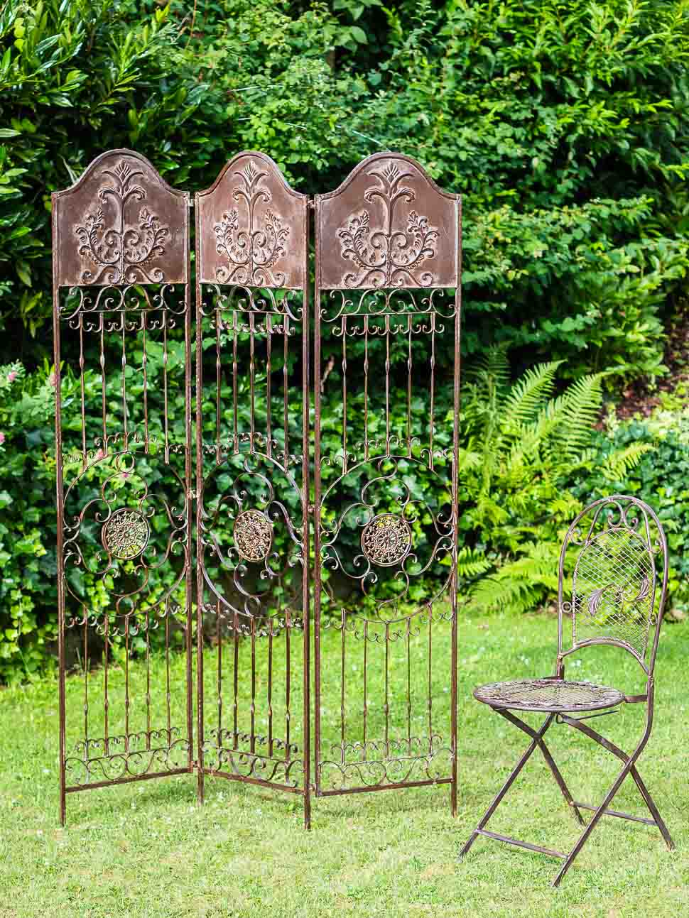 Paravent Pergola Spalier Rankhilfe Zaun 19kg Metall antik Stil Raumteiler braun