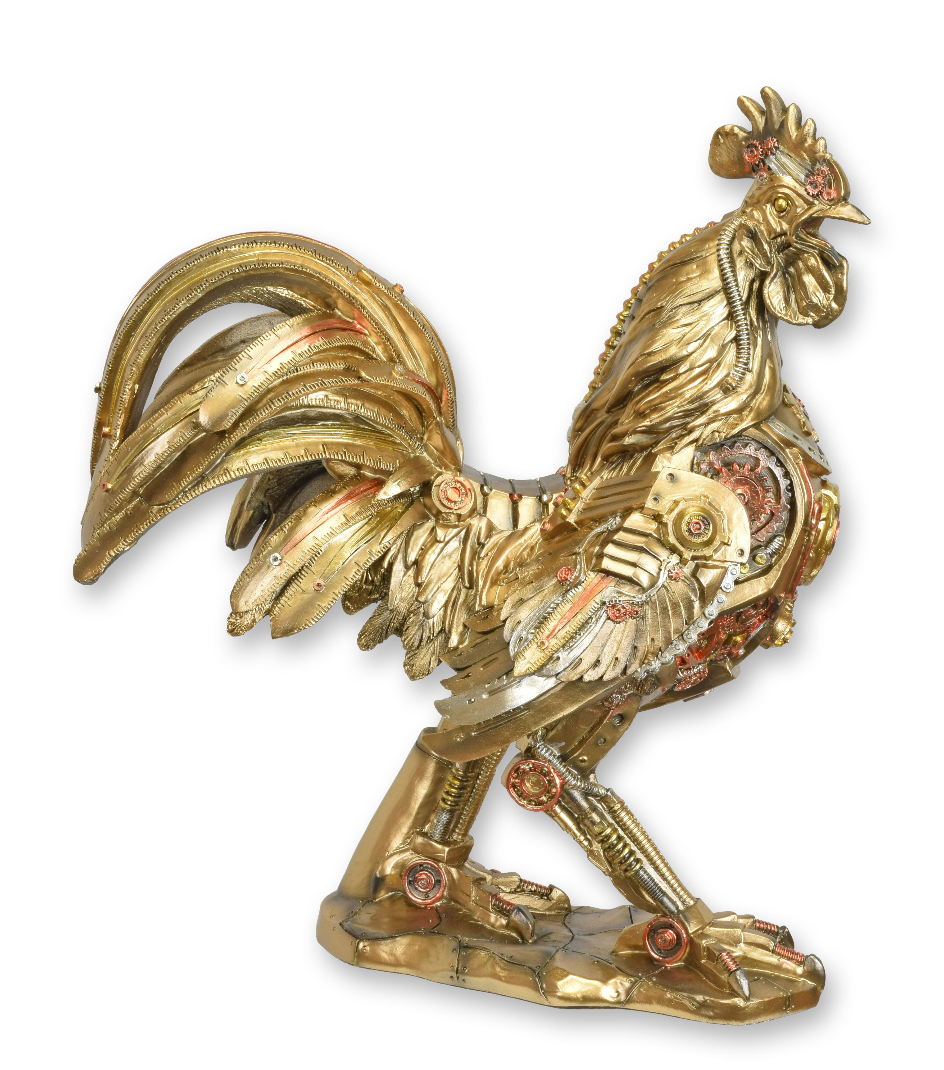 Una statuetta steampunk in resina raffigurante un gallo replica design retrò decorazione