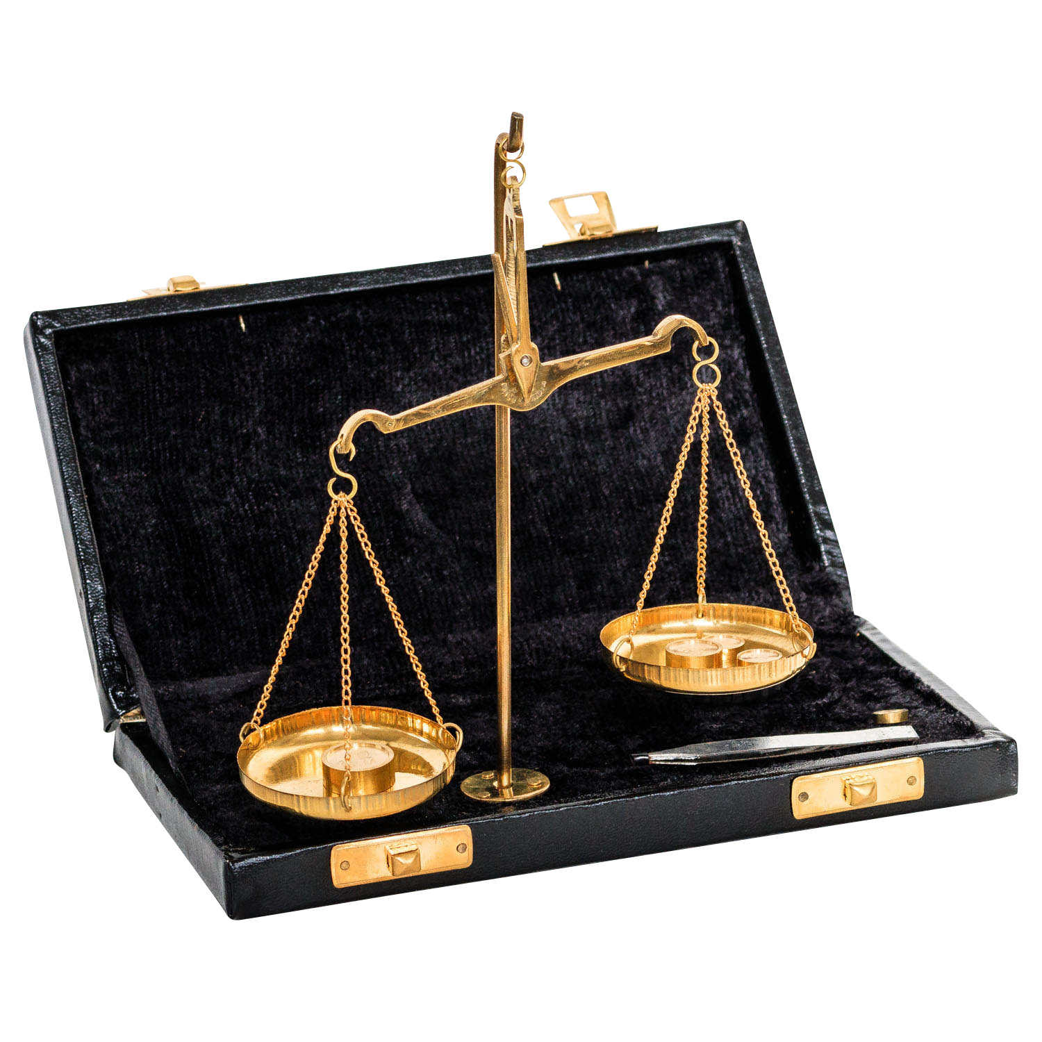 Waage Feinwaage Goldwaage im Etui Messing Apothekerwaage Antik-Stil - 19cm