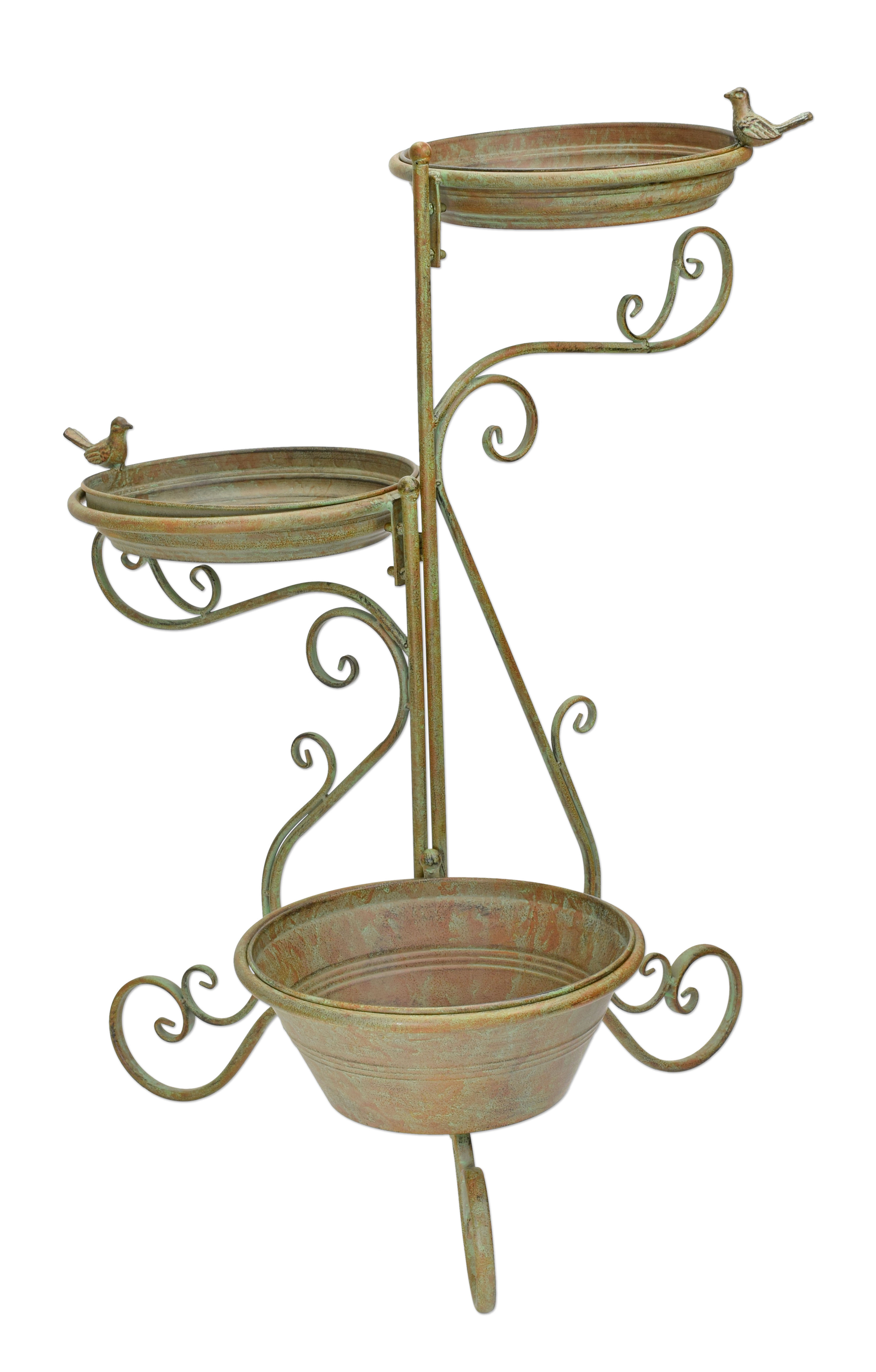Mangiatoia per uccelli, vaschetta e portavasi in ferro a 3 livelli replica design retrò decorazione