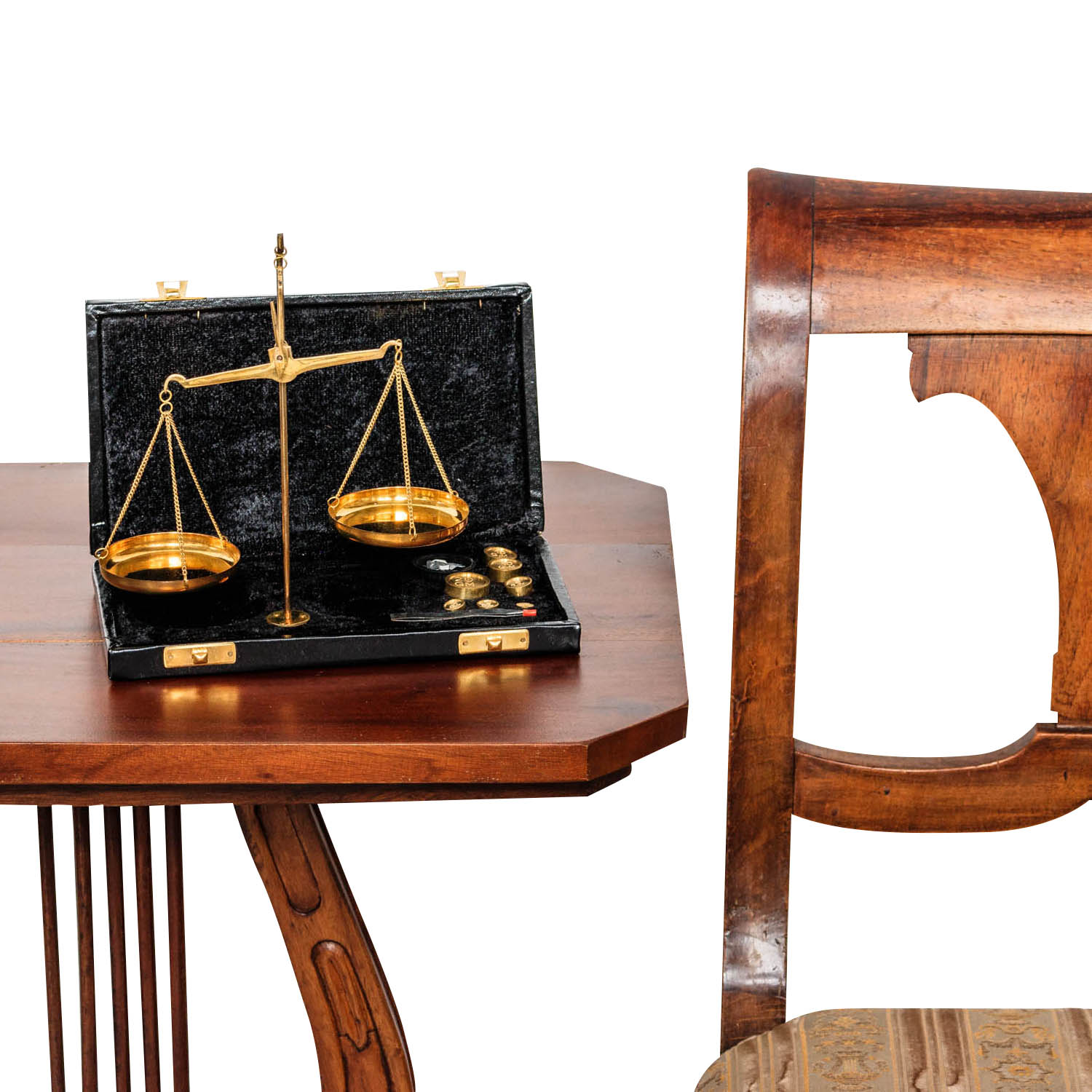 Waage Feinwaage Goldwaage im Etui Messing Apothekerwaage Antik-Stil - 21cm