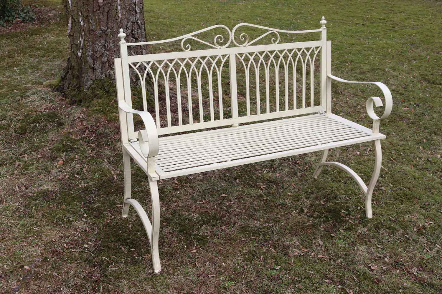 Gartenbank Bank Antik-Stil Garten Metall creme weiß Gartenmöbel Parkbank 119cm