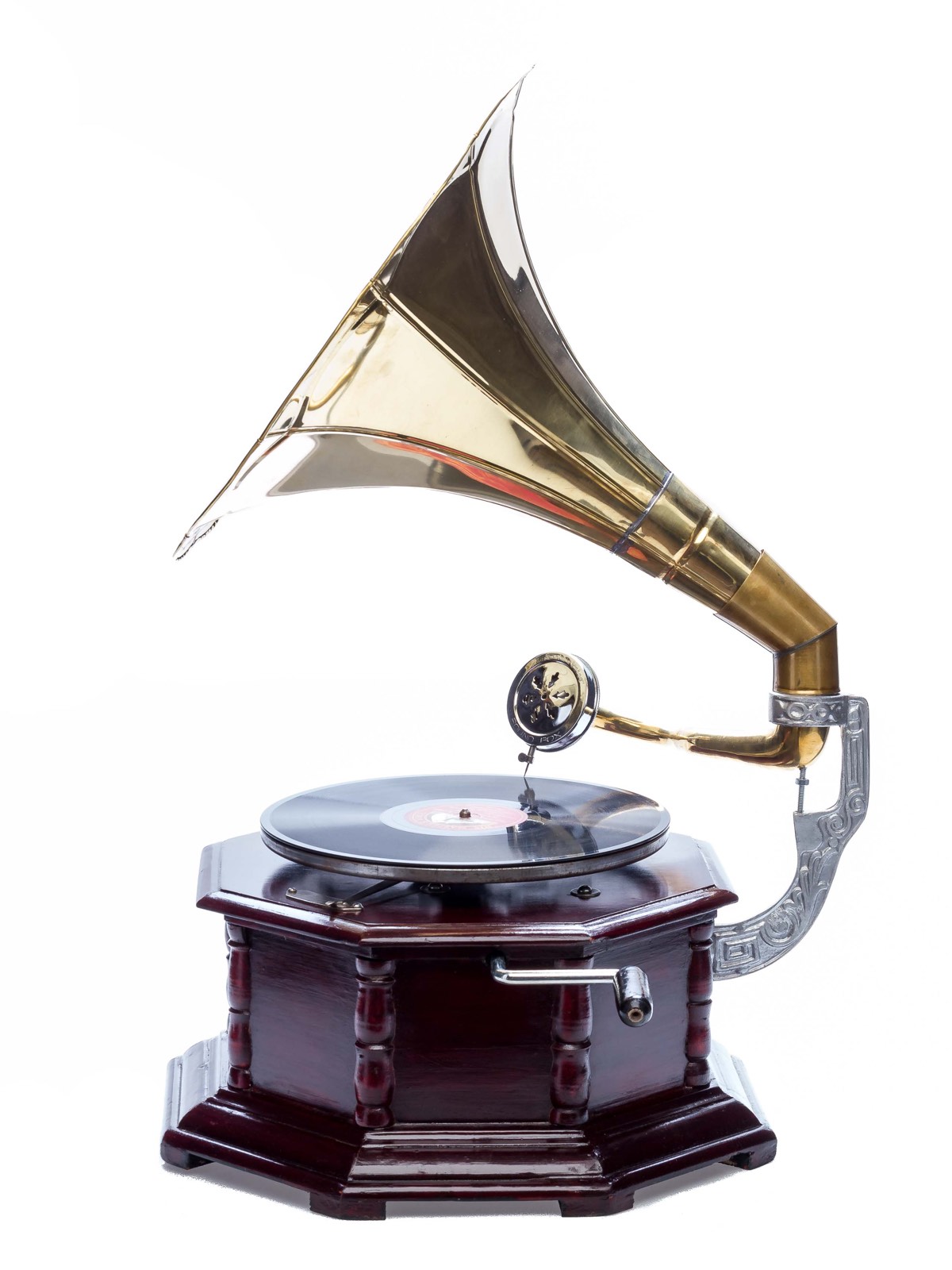 Grammophon Gramophone Trichter Grammofon mit Schellack Platte im Antik-Stil